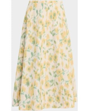 Tanya Taylor Tavia Floral Taffeta Midi Skirt - Yellow