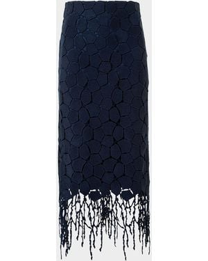 Akris Broken Stone Guipure Fringed Midi Pencil Skirt - Blue