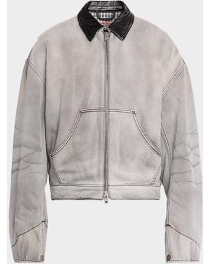 Acne Studios Apos;S Ohniev Faded Denim Leather-Collar Bomber Jacket - Gray