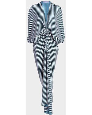 Silvia Tcherassi Fiore Striped Knotted Maxi Tunic Dress - Blue
