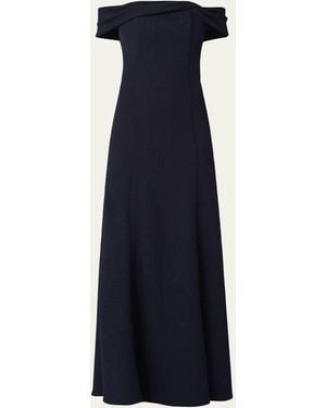 Shoshanna Flores Off-The-Shoulder Crepe Gown - Blue