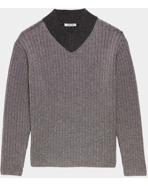 Helmut Lang Apos;S Contrast V-Neck Wool Sweater - Gray