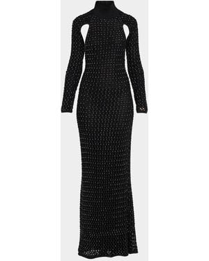 DIOTIMA Femme Embellished Crochet Long-Sleeve Backless Maxi Dress - Black