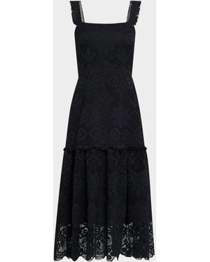 Kobi Halperin Mona Square-Neck Lace Midi Dress - Black