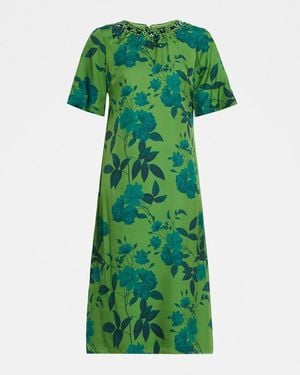 Sachin & Babi Lemie Beaded Floral-Print Twill Midi Dress - Green