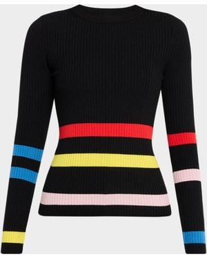 Akris Punto Striped Rib Knit Crewneck Sweater - Black