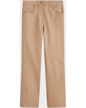JOSEPH Duke Cropped Straight-Leg Leather Pants - Natural