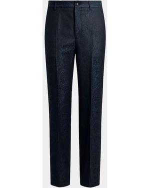 Etro Apos;S Wool Tonal Paisley Flat-Front Pants - Blue