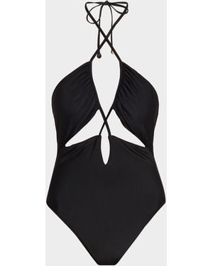 Ramy Brook Nia Cutout Halter One-Piece Swimsuit - Black