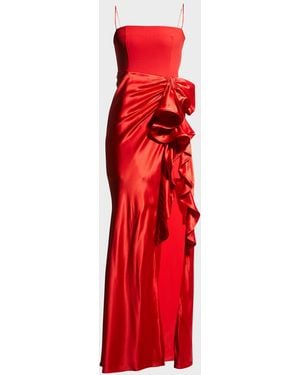 Cinq À Sept Drina Sleeveless Satin Wrap Gown - Red