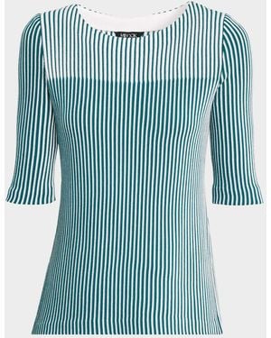 Misook Two-Tone Striped Knit Tunic - Blue