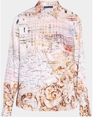 Tahari Madeline Printed Silk-Blend Button-Front Blouse - Pink