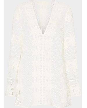 MILLY Floral Crochet Mini Sun Dress Coverup - Natural