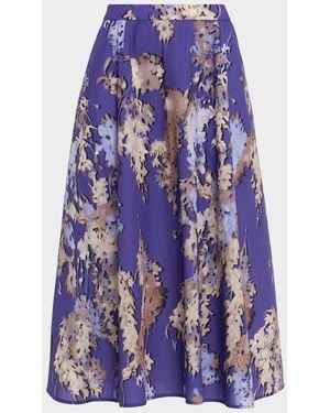Misook Floral-Print Crepe De Chine Maxi Skirt - Purple