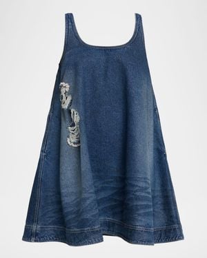 Simone Rocha Distressed Denim A-Line Mini Dress - Blue