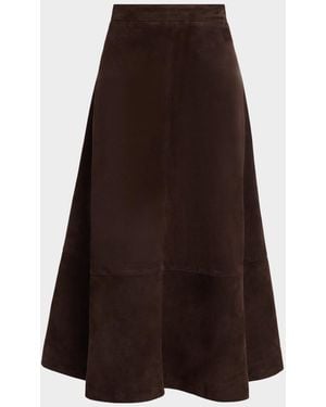 Co. Circle-Cut Suede Midi Skirt - Brown