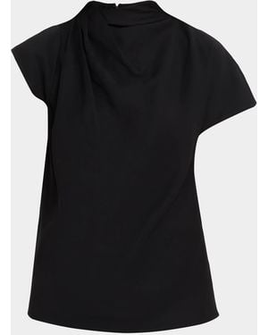 STAUD Davina Asymmetric Draped High-Neck Top - Black