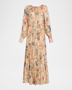 Kobi Halperin Xandra Tiered Metallic Floral-Print Maxi Dress - Natural