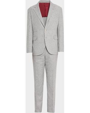 Brunello Cucinelli Plaid Donegal Effect Two-Piece Suit - Gray