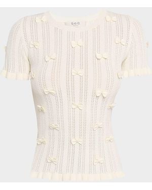 Sea Alberta Embellished Pointelle-Knit Top - Natural