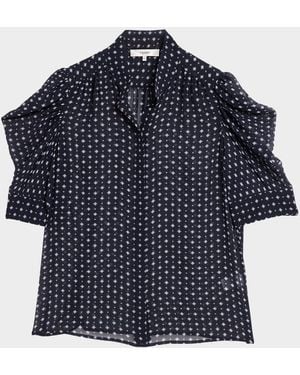FRAME The Tie Print Gillian Blouse - Blue