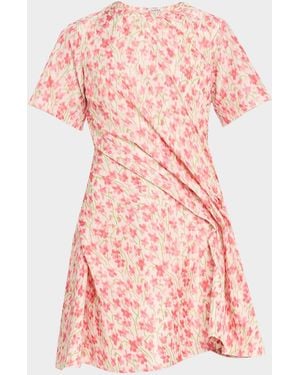 Loewe Floral-Print Short-Sleeve Twisted Mini Dress - Pink