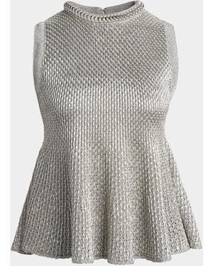 McQueen Woven Metallic Peplum Top - Gray