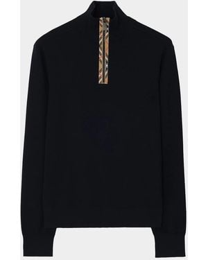 Burberry Apos;S Cameron Check-Trim Wool Half-Zip Sweater - Black