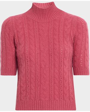 Neiman Marcus Cable-Knit Shrunken Cashmere Sweater - Pink