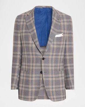 Kiton Apos;S Plaid Cashmere And Linen Single-Breasted Sport Coat - Gray
