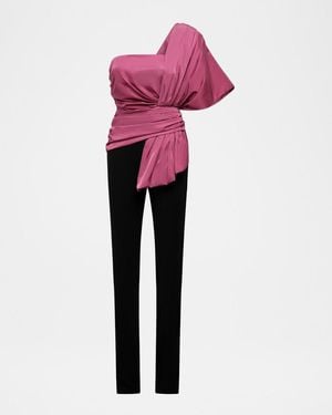 BCBGMAXAZRIA One-Shoulder Bow Jumpsuit - Pink