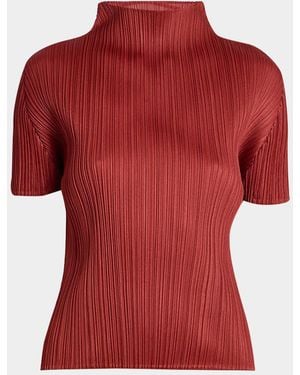 Issey Miyake Monthly Colors: September Pleats Short-Sleeve Top - Red