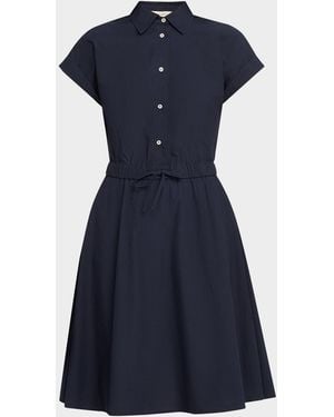 Officine Generale Anae Short-Sleeve Cotton Voile Mini Dress - Blue