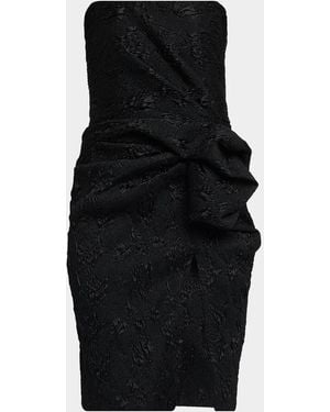 Balmain Strapless Bustier Floral Jacquard Draped Dress - Black