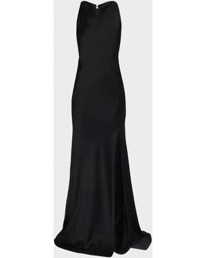 LAPOINTE Cowl Halter Satin Trumpet Gown - Black