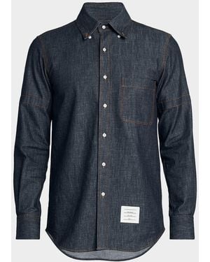 Thom Browne Apos;S Selvedge Denim Button-Down Shirt - Blue