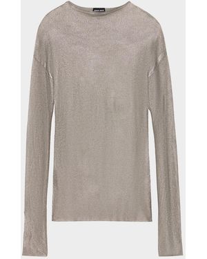 Giorgio Armani Laminated Mesh Long-Sleeve Top - Brown
