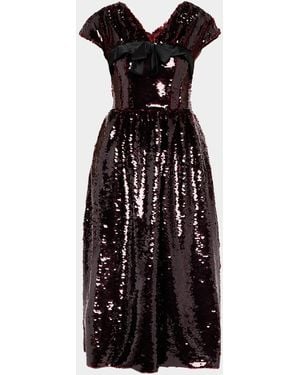 Simone Rocha Gathered Sleeve Bow Sequined Fit-And-Flare Midi Dress - Black