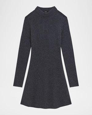 Theory Cashmere-Wool Ribbed Sweater Dress - Blue