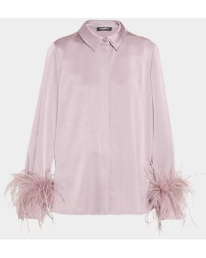 Emanuel Ungaro Luna Feather-Cuff Satin Blouse - Pink