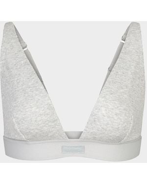 Skims Cotton Rib Plunge Bralette - Gray