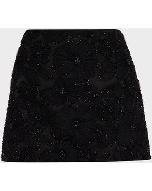 Veronica Beard Olenna Beaded Floral Mini Skirt - Black