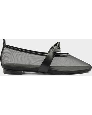 Alexandre Birman Clarita Mesh Leather Ballerina Flats - White