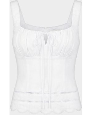 Nicholas Ebba Linen Latice-Trim Babydoll Top - White