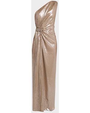 MILLY Porsha One-Shoulder Sequin Column Gown - Natural