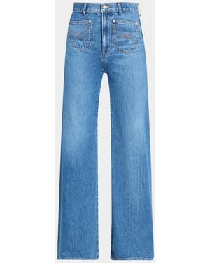 Veronica Beard Grant Western Wide-Leg Jeans - Blue