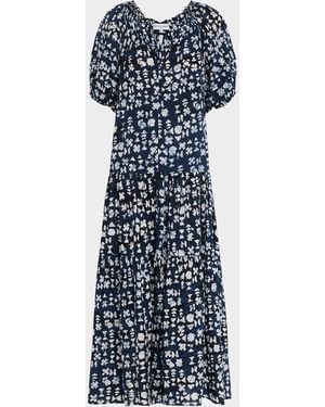 Apiece Apart Uva Tiered Abstract-Print Maxi Dress - Blue