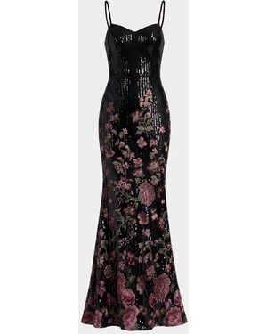 Dress the Population Black Label Giovanna Sequined Floral Mermaid Gown - Black