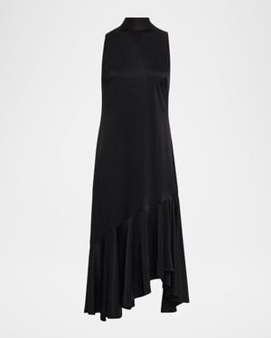 Kobi Halperin Jenkins Turtleneck High-Low Flounce Midi Dress - Black