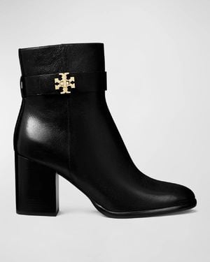 Tory Burch T-Lock Heeled Leather Ankle Boots - Black